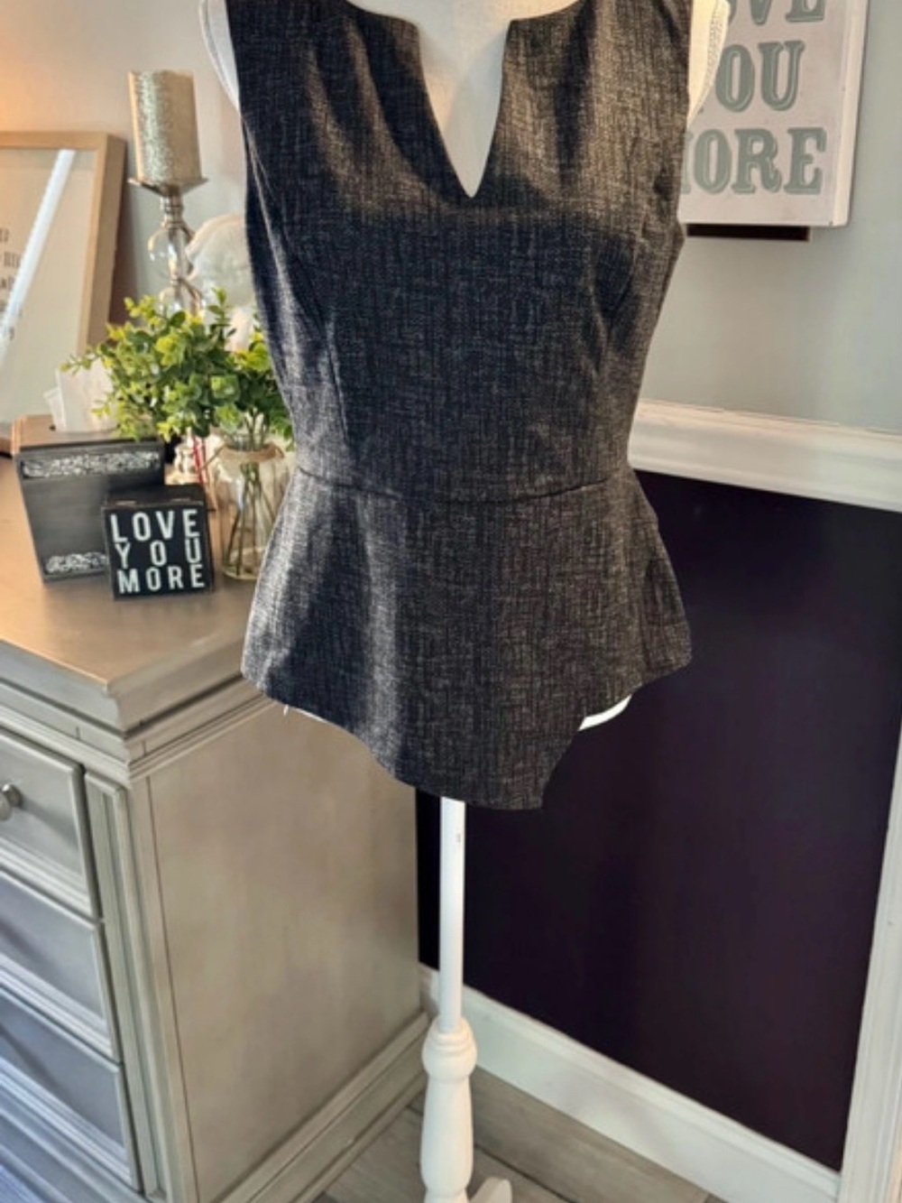 White House Black Market Charcoal Gray Peplum Career Top | Size 10